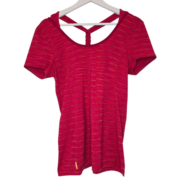LOLE Smash Tee Red Sea Mix Women's Medium Braided Open‎ Back Activewear Yoga Top - Picture 5 of 11